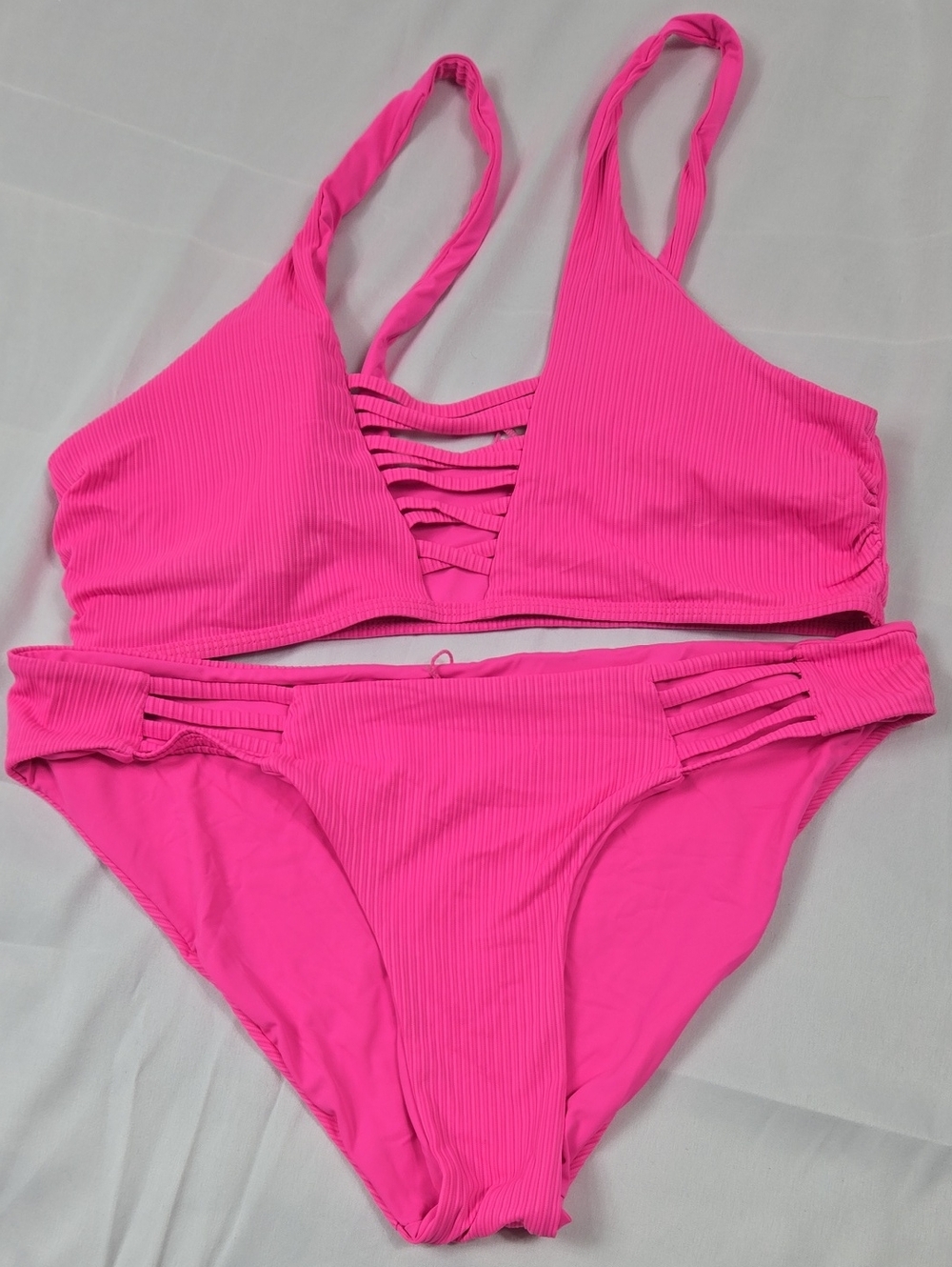 TiniBikini Vibrant Hot Pink Ribbed Strappy Two-Piece